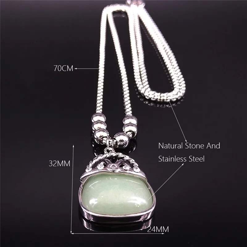 

Bag Stainless Steel Natural Stone Necklaces Women Silver Color Long Charm Necklace Jewelry collar acero inoxidable mujer NXS04