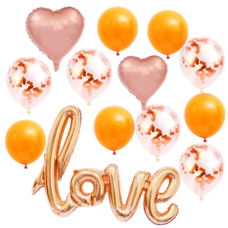 13 шт./компл. розовое золото Love фольгированный шар с днем рождения конфетти