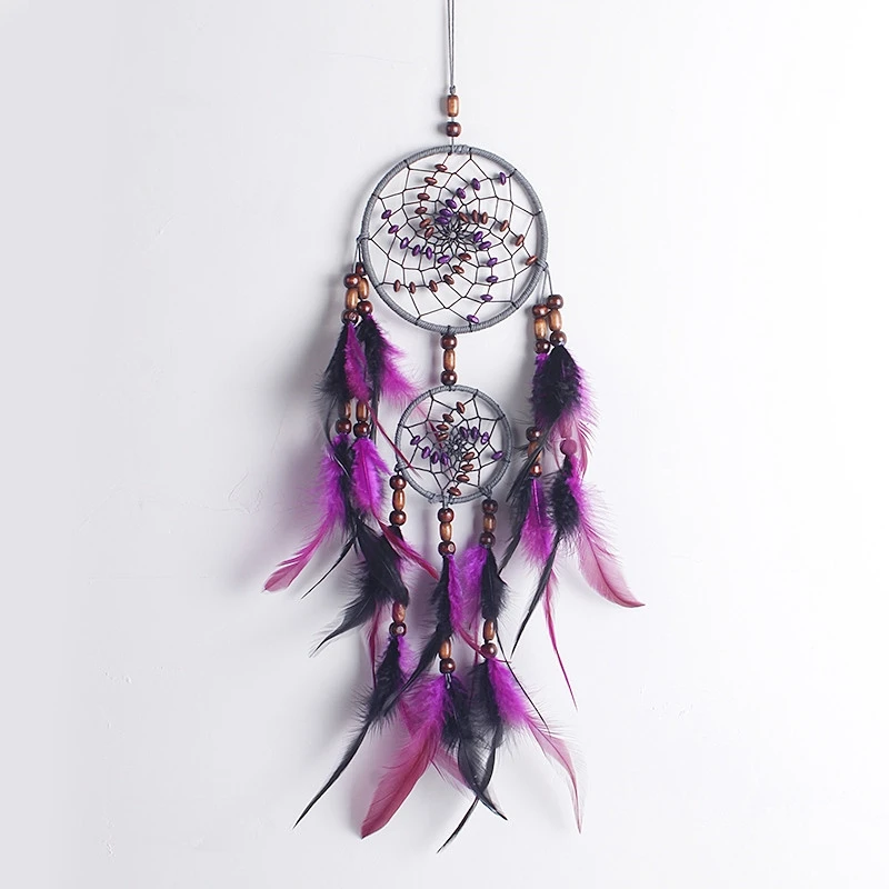 

Thours Charm Indian Style Dreamcatcher Catcher Net with Wooden Bead Feathers Wall Car Hanging Ornament Room Decor Aesthetic