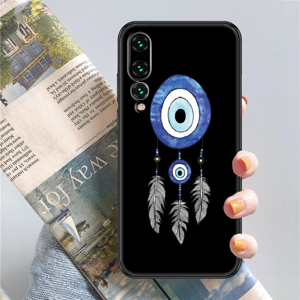 Abstract Art Evil Eye Turkey Phone case For Huawei P Mate P10 P20 P30 P40 10 20 Smart Z Pro Lite 2019 black tpu waterproof images - 6