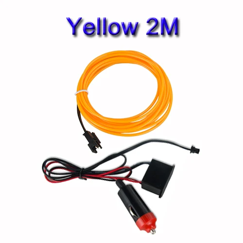 yellow 2m EL Wire Автомобильный светодиодный светильник 1 м 2 м с адаптером освещение салона автомобиля украшение двери для авто неоновый светильник светодиодный Канатный светильник 10 цветов/ - Испускаемый цвет: yellow 2m