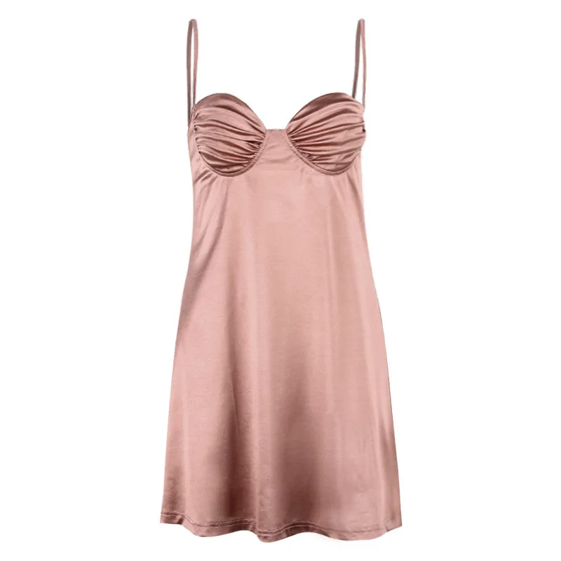 

Donsignet Fashion Women's Dress Summer Casual Sexy Chest Folds Straps Solid Color Personality Puffy Mini Dress Women