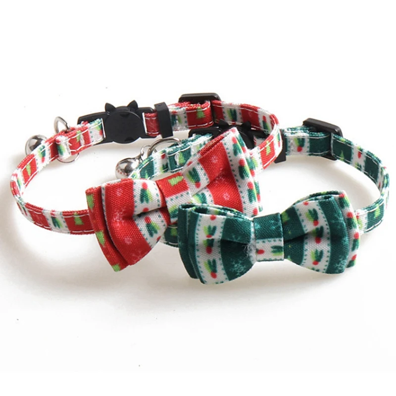 

Dogs Puppy Collar Christmas Theme Pet Necktie Cat Collar Adjustable Bowtie With bell Small Dog Cat Bowknot Necktie