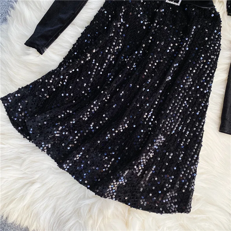 

Autumn Winter Red/Silver/Black Sexy Sequin Dress Women Elegant Long Sleeve High Waist Party Vestidos Female 2020 New Fashion
