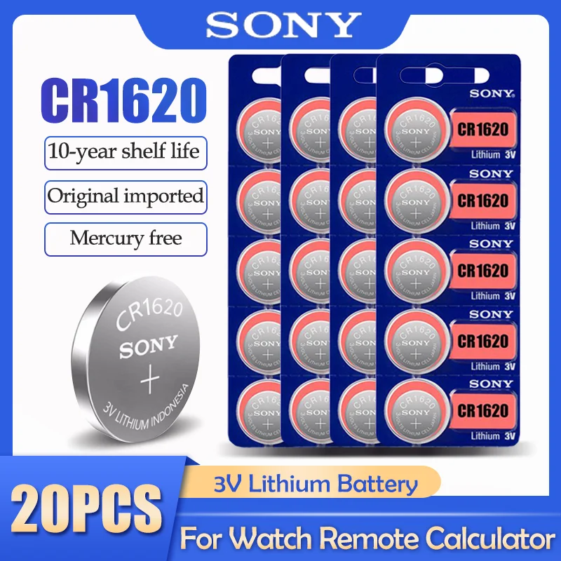 20Pcs/Lot Sony Original CR1620 CR 1620 3V Lithium Battery For Watch Remote Control Alarm Button Cell Coin BR1620 DL1620 ECR1620 |