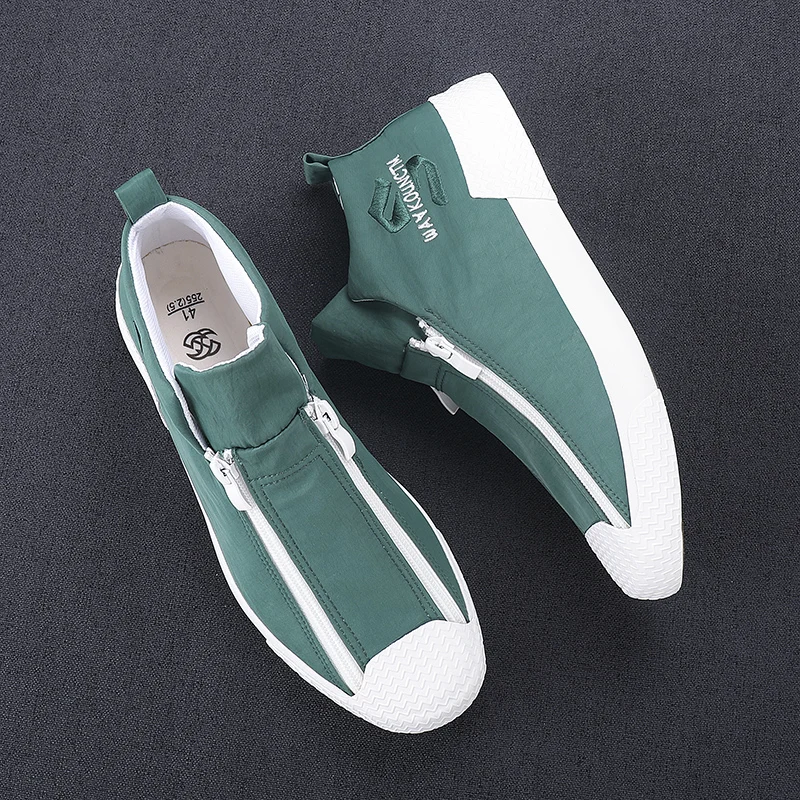 Кроссовки мужские парусиновые дышащие на плоской подошве с двойным рядом молний