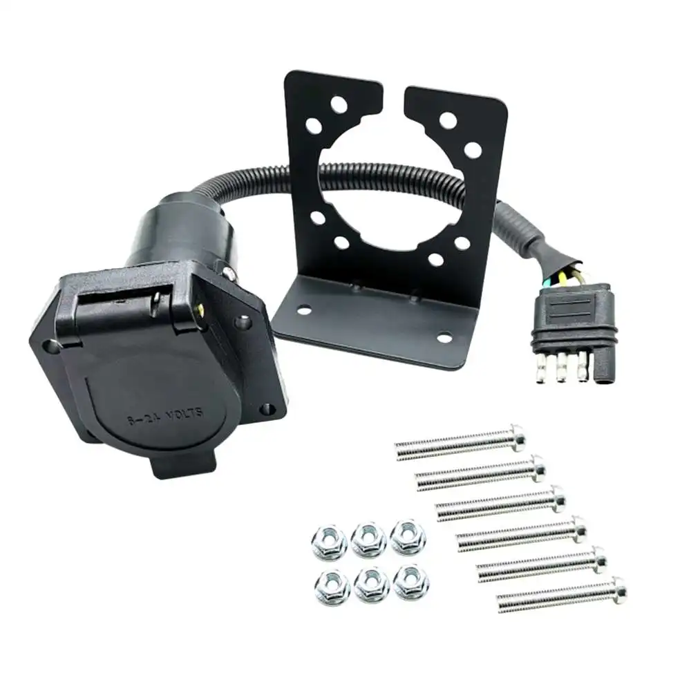 

4-Way Flat to 7 Pin Trailer Plug Adapter Power Connector Bracket for RV Campers