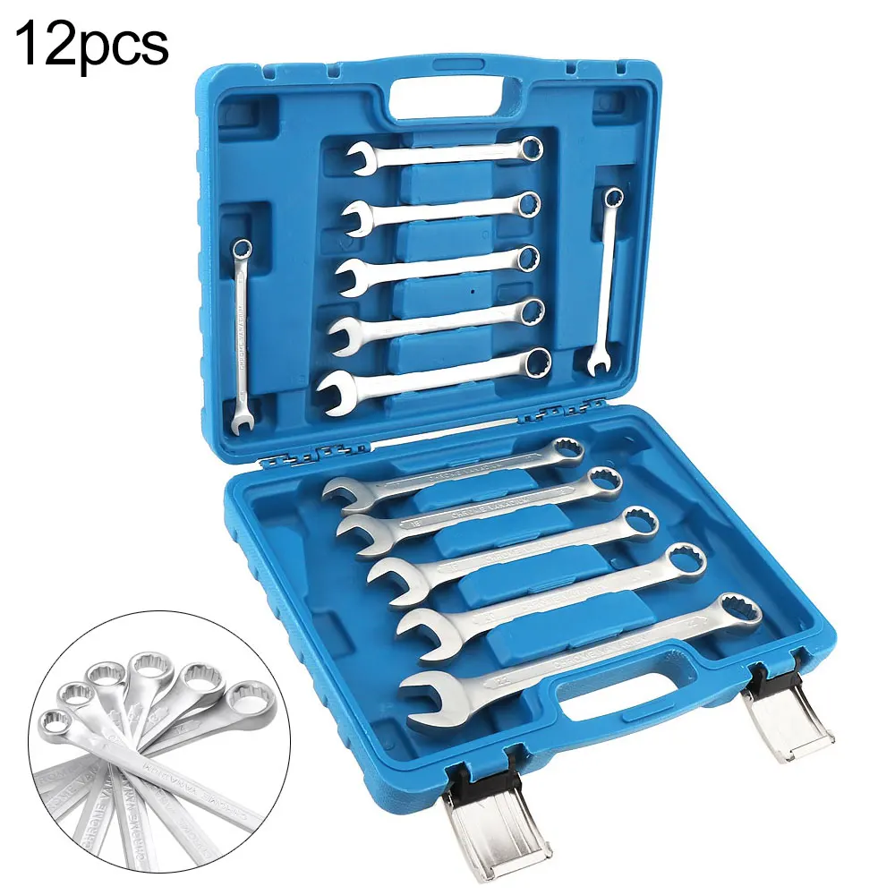 

12pcs/set Combination Wrench Sets 8mm-22mm Opening Plum 45# Steel Fine Polishing Combination Spanner Set with Plastic Box