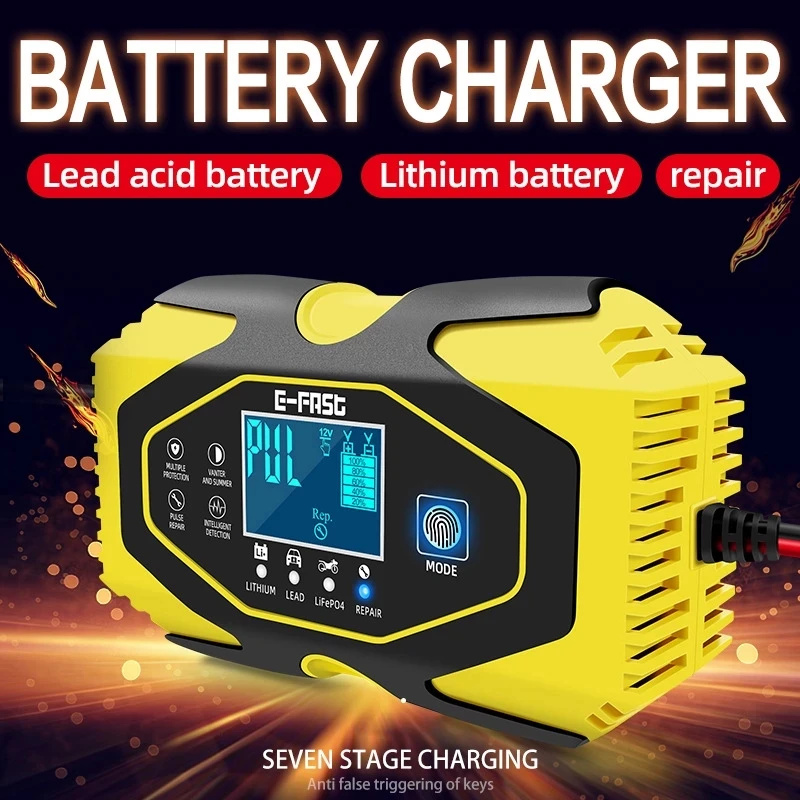 Car Motorcycle Battery Charger Units with Digital LCD Display Screen 12V/6A - 24V/3A Lead-acid Battery Lithium Battery Charger