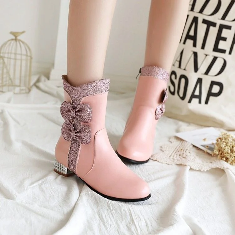 

Осенне-зимние ботинки для девочек версии с коротким круглым носком и бантом