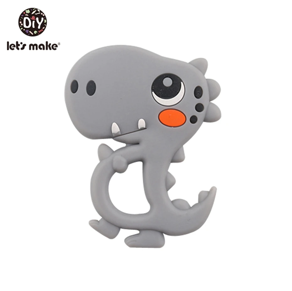 dino grey Let'S Make/1 шт., силиконовый Прорезыватель для зубов, жемчужные бусины, цветок розы, Прорезыватель для зубов, игрушки для малышей, погремушка, детская игрушка, силиконовый Прорезыватель для зубов - Color: dino grey