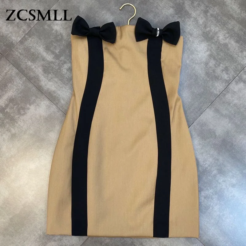 

ZCSMLL 2021, осенне-весеннее платье с воротником-лодочкой, милое платье с бантом, украшенное подходящим цветом, для похудения талии, модное женск...