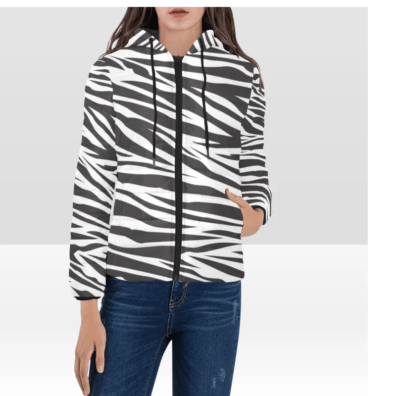 Autumn Women Thickened Hooded Jacket 3D Printing Light Girl Zipper Women's Slim Cotton Winter Jacket Modern New 2021 Clothing
