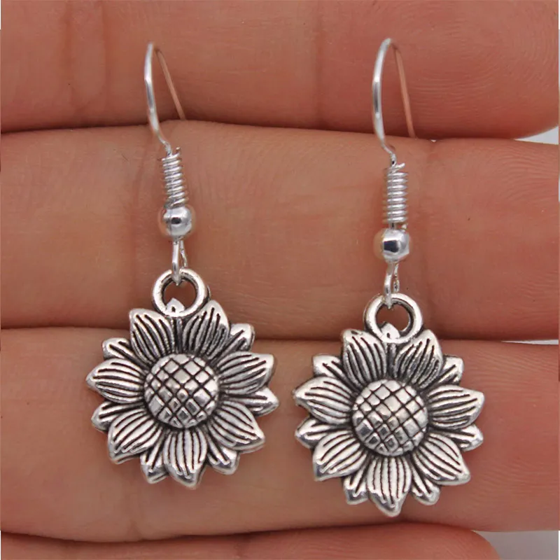 

Sunflower Flower Earrings Silver Color Wedding Bohemia Drop Earrings for Women Female Party Fashion Jewelry Accessories Gifts