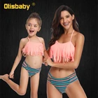 Купальник женский пляжный с бахромой, модный винтажный купальник с открытой спиной, в полоску, для мамы и ребенка, подходит для всей семьи, на лето