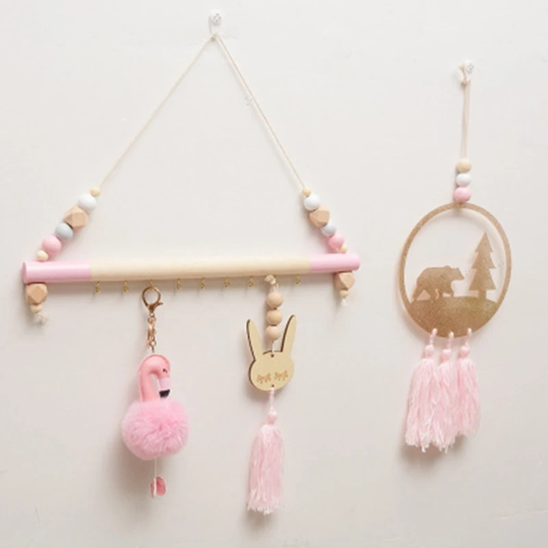 1PC Wall Shelf With Hooks Wooden Beads Swing Shelves Children Nursery Kids Room Hanging Decoration Storage Rack Organizer - купить по