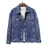 denimjacket 2021 printed loose casual embroidery long sleeved trendy mens denim jacket coat