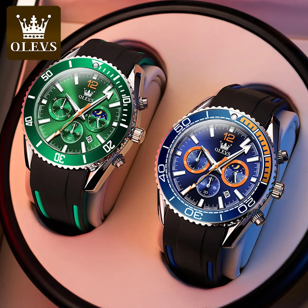 

OLEVS Men's Quartz Watch Business Formal 30M Waterproof Watch Men's Luxury Brand Breathable Silicone Men's Sports Watch Gift