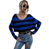 womens striped short pullover knitted sweater long sleeve sexy oversized sweater