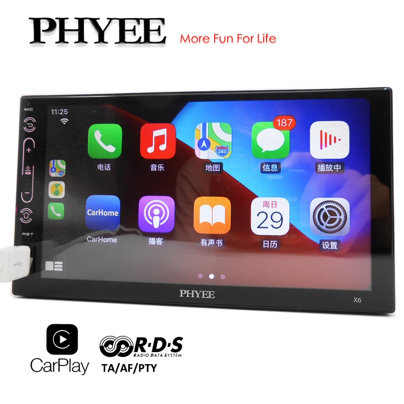 2 Din Carplay Stereo Car Radio RDS Bluetooth Handsfree AM FM Mirror Link USB 7&quot Touch Screen Audio System Head Unit PHYEE X6 |