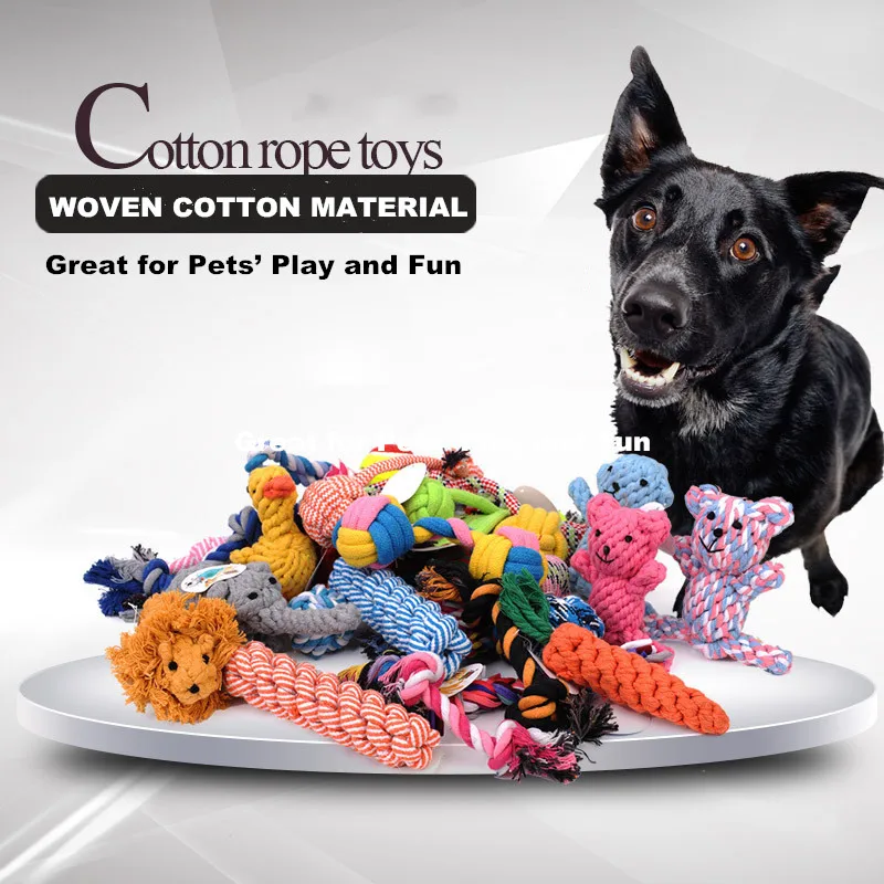 Игрушечная собачья веревка цветная тканая хлопковая жевательная игрушка для