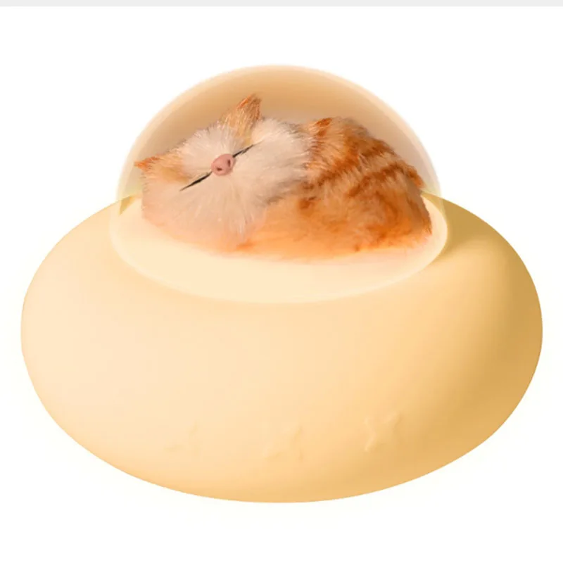 

Pet Night Light Press Sensor 7 Colors Dimmable Timer USB Rechargeable Silicone Spaceship Bedside Lamp