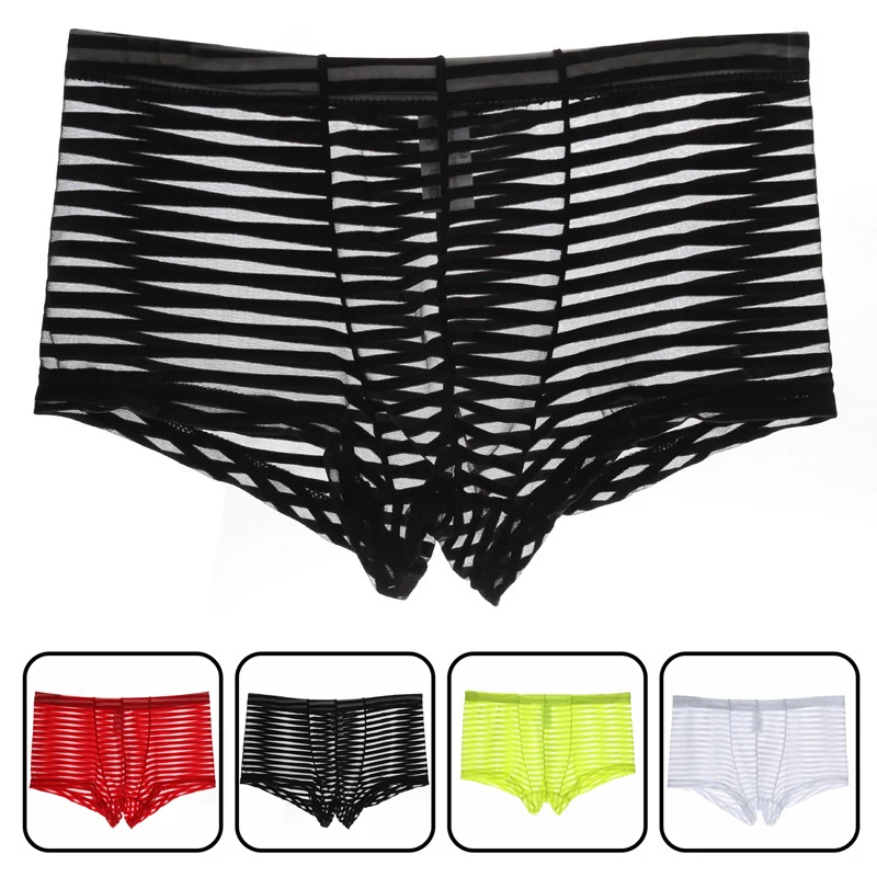 Мужские сетчатые Прозрачные Боксеры с низкой талией ультра тонкие шелковые