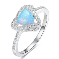 romantic style silver plated love heart blue opalite opal finger ring with rhinestone wedding jewelry