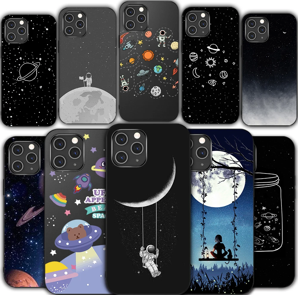 

Cute Astronaut iPhone 12 Mini 11 Pro Max Case XR 6 7 8 Plus X S SE 2020 Transparent Protective Back Cover
