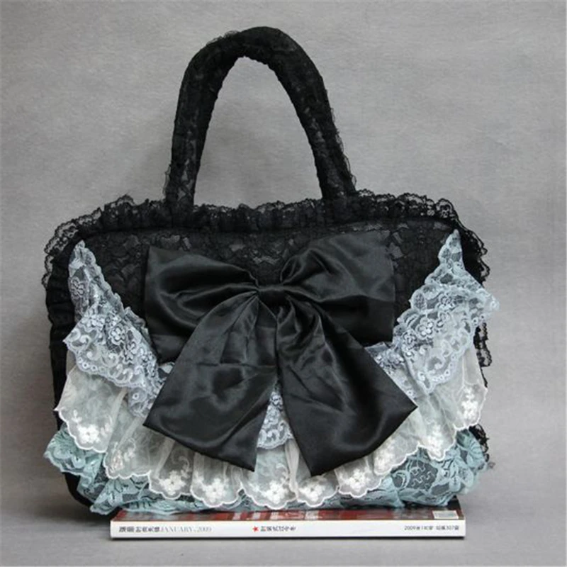 

Кружевные сумки-тоуты для женщин, дамские сумочки в стиле «лолита» с бантом, свадебные готические винтажные вечерние праздничные чемоданчи...