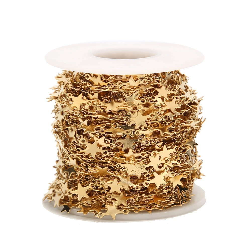 

1m Gold Stainless Steel Handmade Round Disc Square Rhombus Star Triangle Horse Eye Chain Necklace Making Jewelry Wholesale