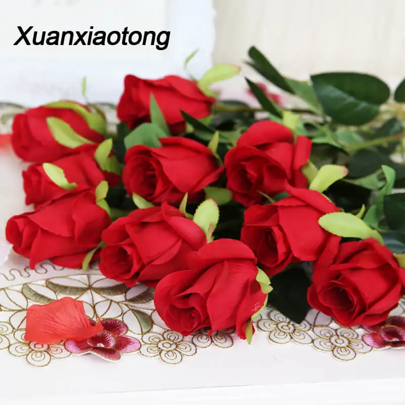 Xuanxiaoong 48 см 10 шт./компл. красные шелковые розы букет искусственные украшения для