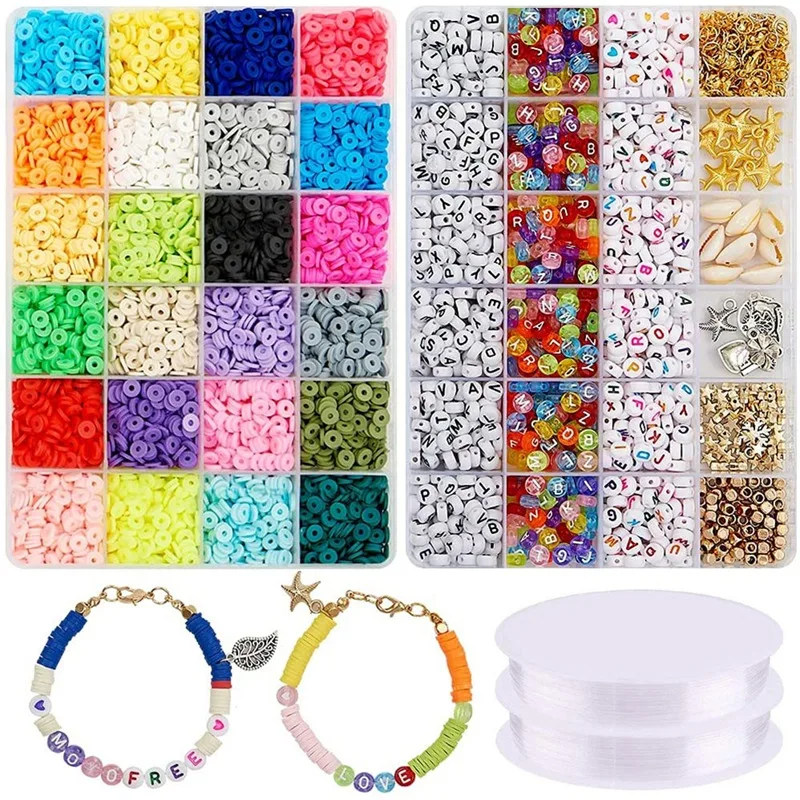 

6000 Pcs of Clay Heishi Beaded Bracelet, Flat Round Clay Spacer Beads, with 900 Letter Beads,for DIY Jewelry Making Set