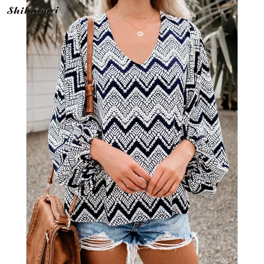 2019 осенние женские топы и блузки с рукавом фонариком повседневные рубашки в