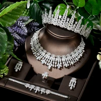 hibride big luxury nigerian jewelry set white gold color headband tiaras crown statement necklace earring sets for women n 1638