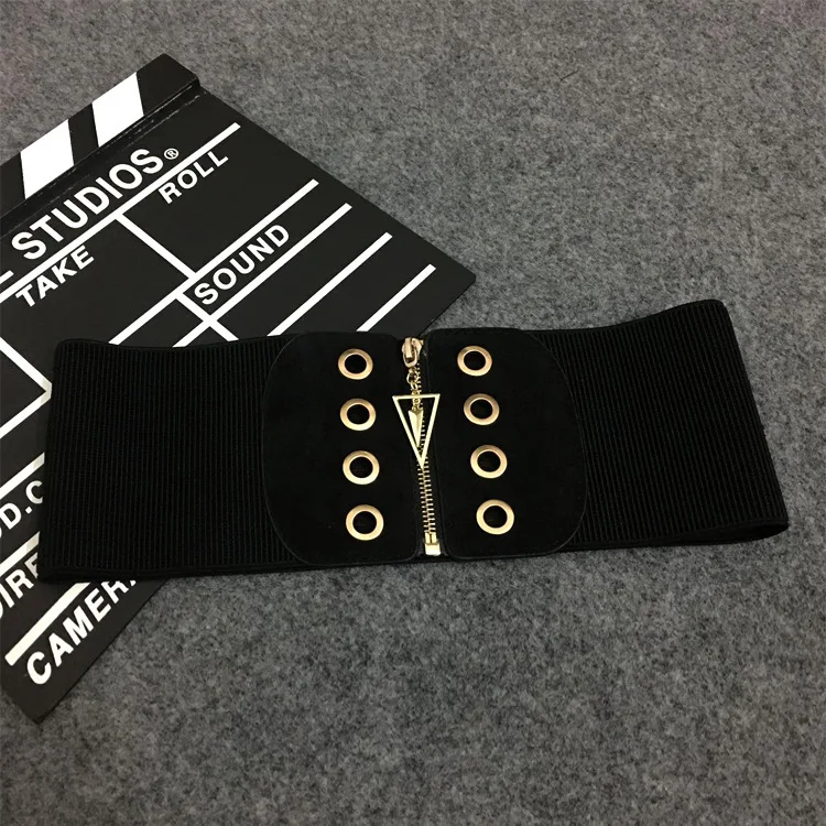 

GALCAUR Black Patchwork Girdle For Women Wide Metal Ring Zipper Knitted Elegant Streetwear Girdles Female Fashion Clothing Style