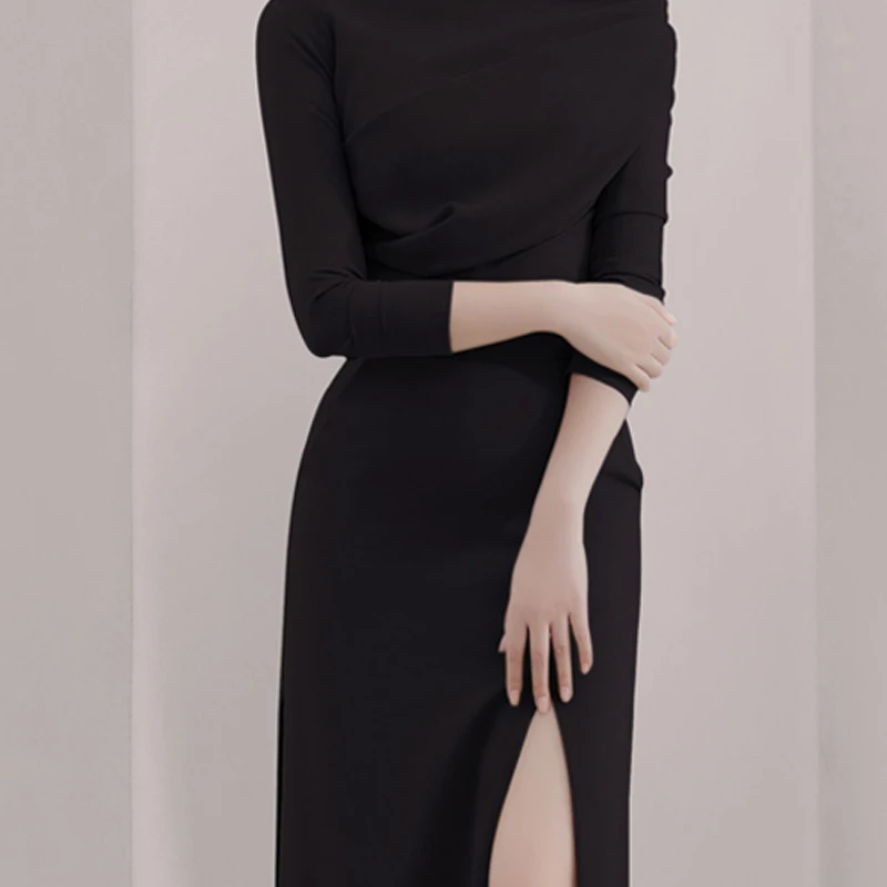 Max Spri Slash Neck Slim Split Women 2 Piece Sets New Fashion Long Sleeves Office Lady Skirt Suits Black Red