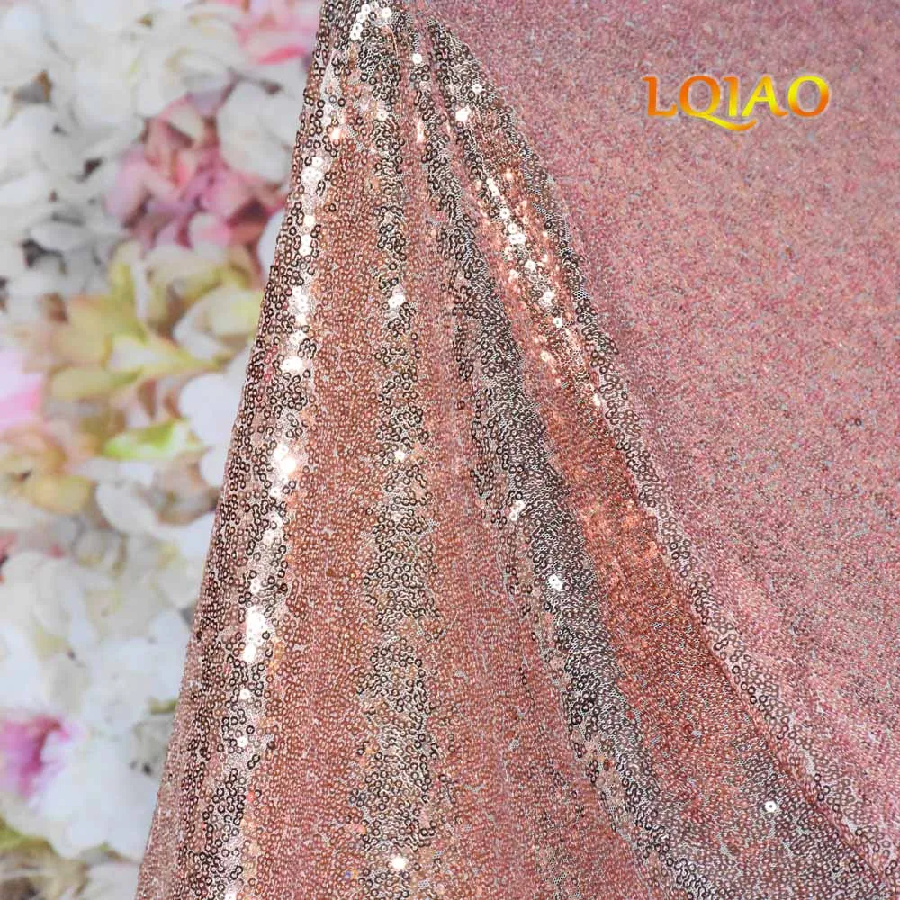 Rose Gold Royaltime Мерцающая неоновая зеленая блестящая ткань по двору двухсторонняя эластичная вышитая сетка африканская кружевная ткань для шитья платья - Цвет: Rose Gold