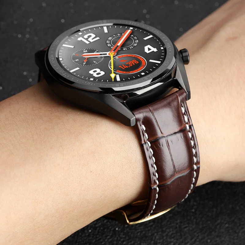 22 мм кожаный ремешок для huawei watch GT 2 2E HONOR Magic Watch сменный Samsung Galaxy 46 Gear S2/S3