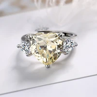 new fashion crystal heart shaped wedding rings for women yellow zirconia female engagement rings jewelry party gifts accessories