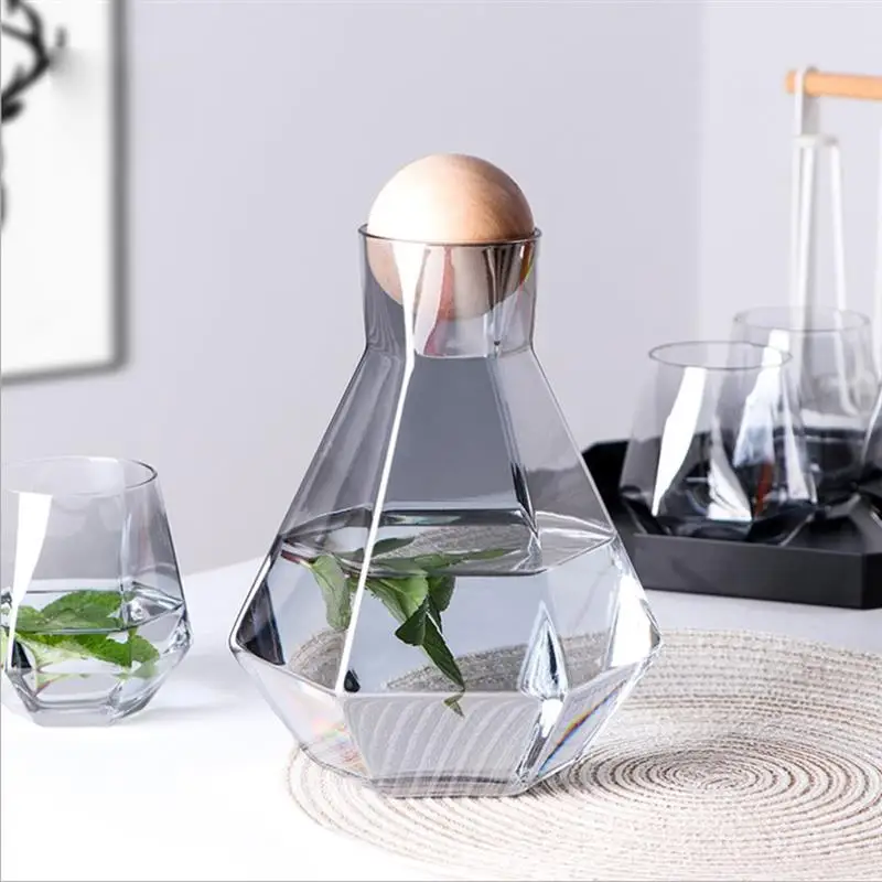 

Glass Water Jug Kettle Tea Pot Water Pots Creativity Irregular Cold Water Kettle 1200ml 1400ml With Wooden Ball Juice Carafe
