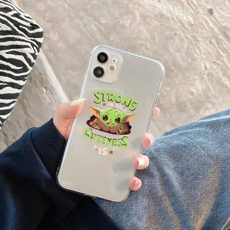 

Cute cartoon Alien baby yoda Phone Case Transparent for iPhone 11 12 mini pro XS MAX 8 7 6 6S Plus X 5S SE 2020 XR