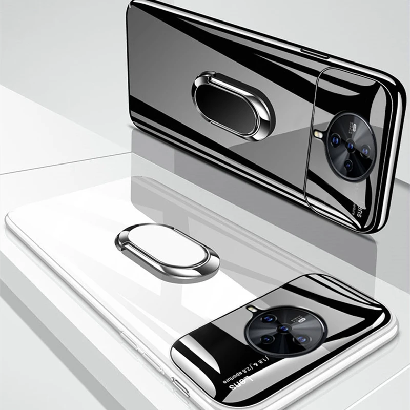 Роскошный зеркальный Тонкий чехол для POCO F2 Pro с кольцом-держателем пальца