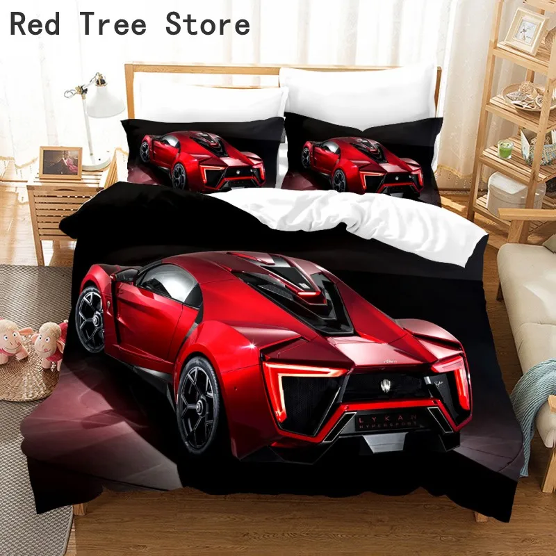 

Sports Car Duvet Cover Set 3D Red Racing Car Bedding Sets With Pillowcase Teens Kids Boy Cool Bedroom Decor 2/3pcs Bedclothes