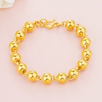 luxury 10mm 24k gold solid beads chain bracelet for womens wedding engagement jewelry exquisite pure fine anniversary gifts