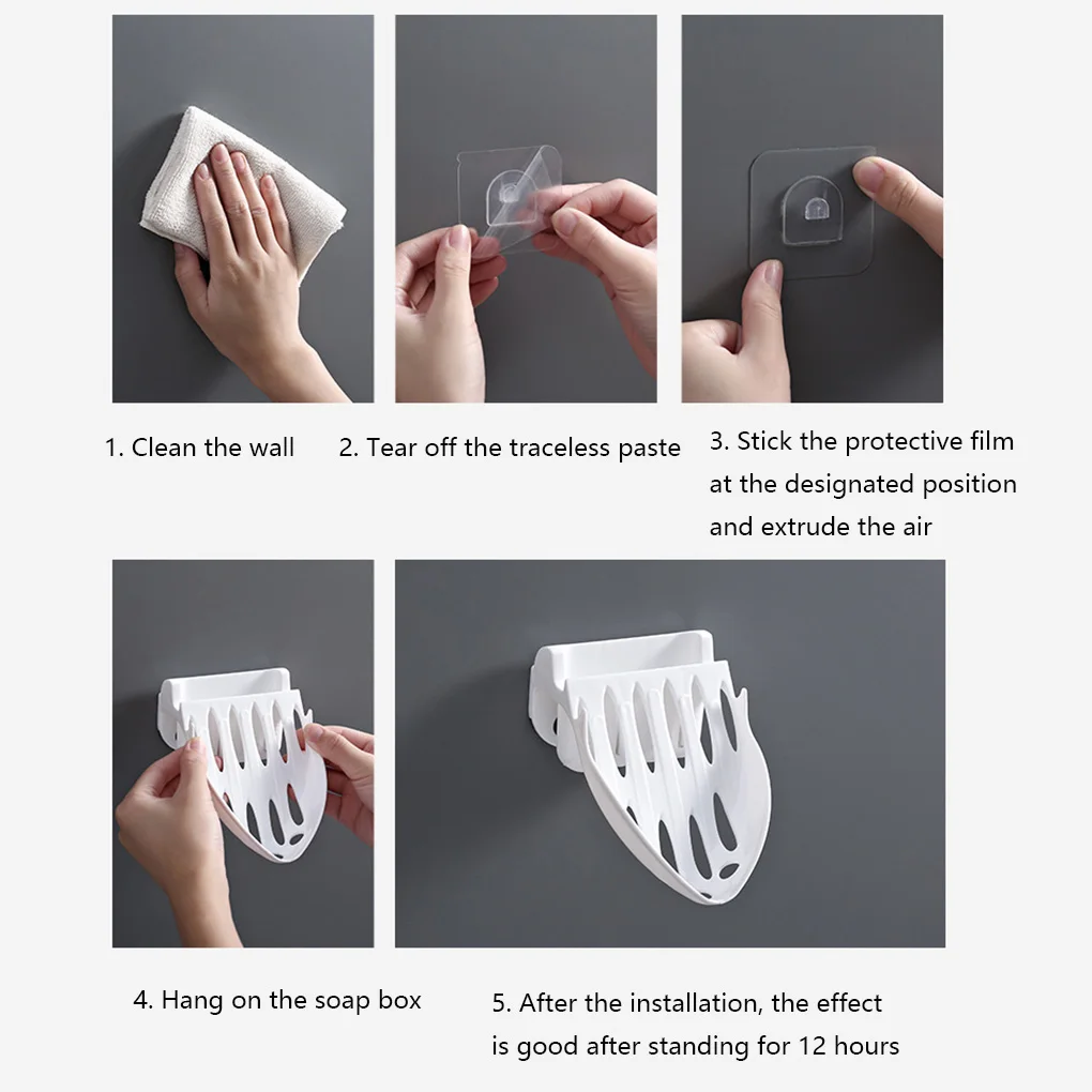 

Drain Soap Holder Dish Bathroom Organizer Plastic Tray Container Wall-mounted Punch-free Storage Rack