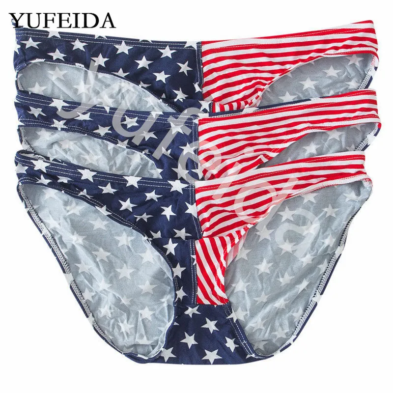 YUFEIDA 4 шт./лот Мужское нижнее белье трусы бикини хлопковые мужские с флагом США
