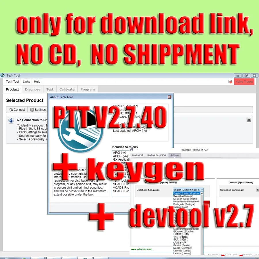 Горячая Премиум технический инструмент PTT V2.7.40 VCADS разработка+ Devtool Plus 2,7 с Keygen+ видео+ APCI для Volvo диагностики - Цвет: v2.7.40 down link