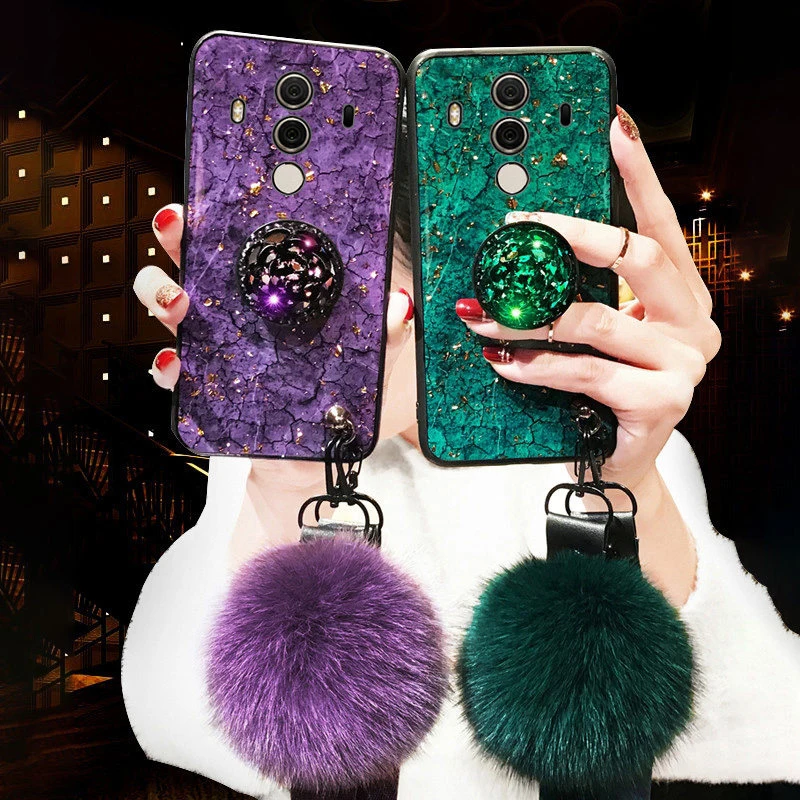 Epoxy Gold Foil Gem Green Phone Case For Huawei Honor Mate 20 Pro 9 10 Lite 7C 7A 7X 8X 8 8A 8C With Ring Holder Lanyard Cover |