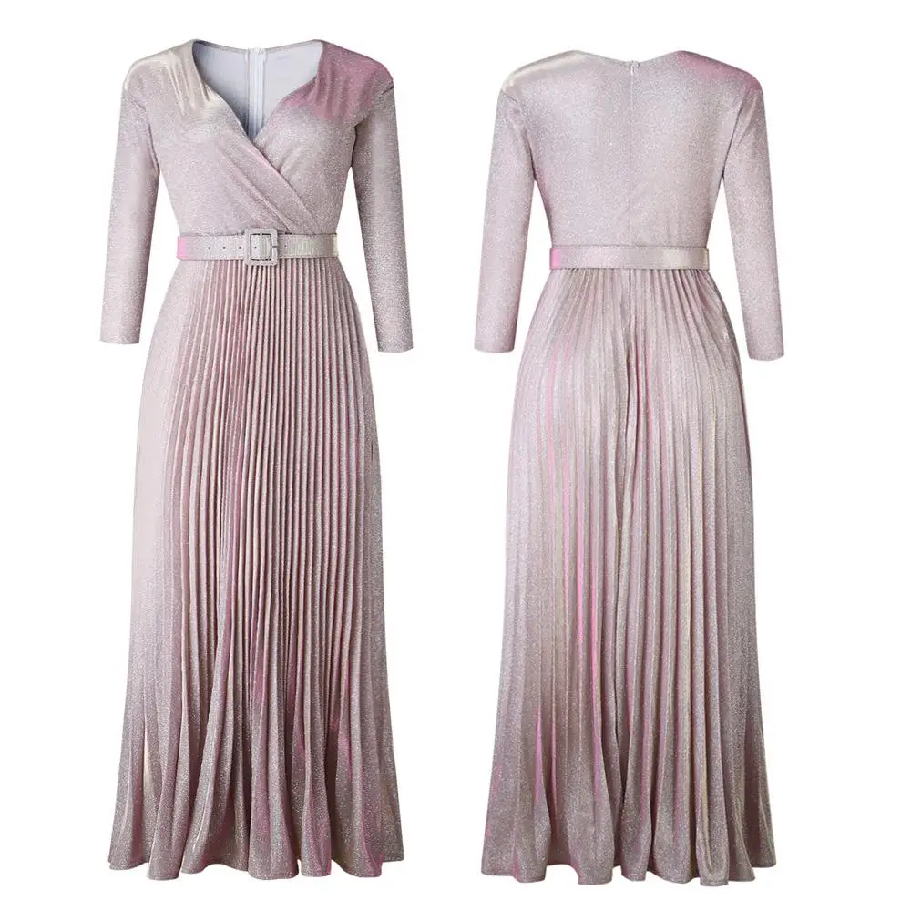 

XL Plus size sexy evening long dress v-neck shiny party night women dress plus size pleated maxi dress winter large vestido 2019